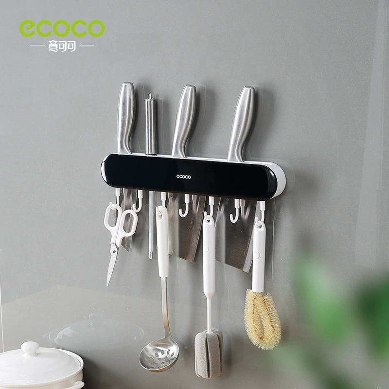 Навесная кухонная полка (Ecoco), держатель для ножей с крючками, многофункциональная полка — короткая/длинная, черный/серый