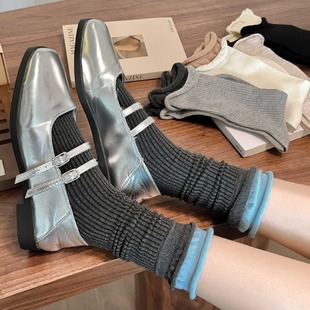 South Korea ins blogger with gray socks color matching double Luo Kou pile socks four seasons cotton sweat-absorbent boneless stockings