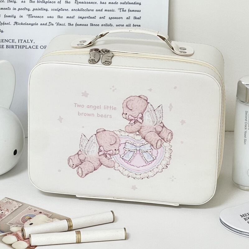 オリジナルのかわいいプリント化粧箱高颜値大容量スキンケア収納スーツケース鏡付き化粧バッグ|undefined