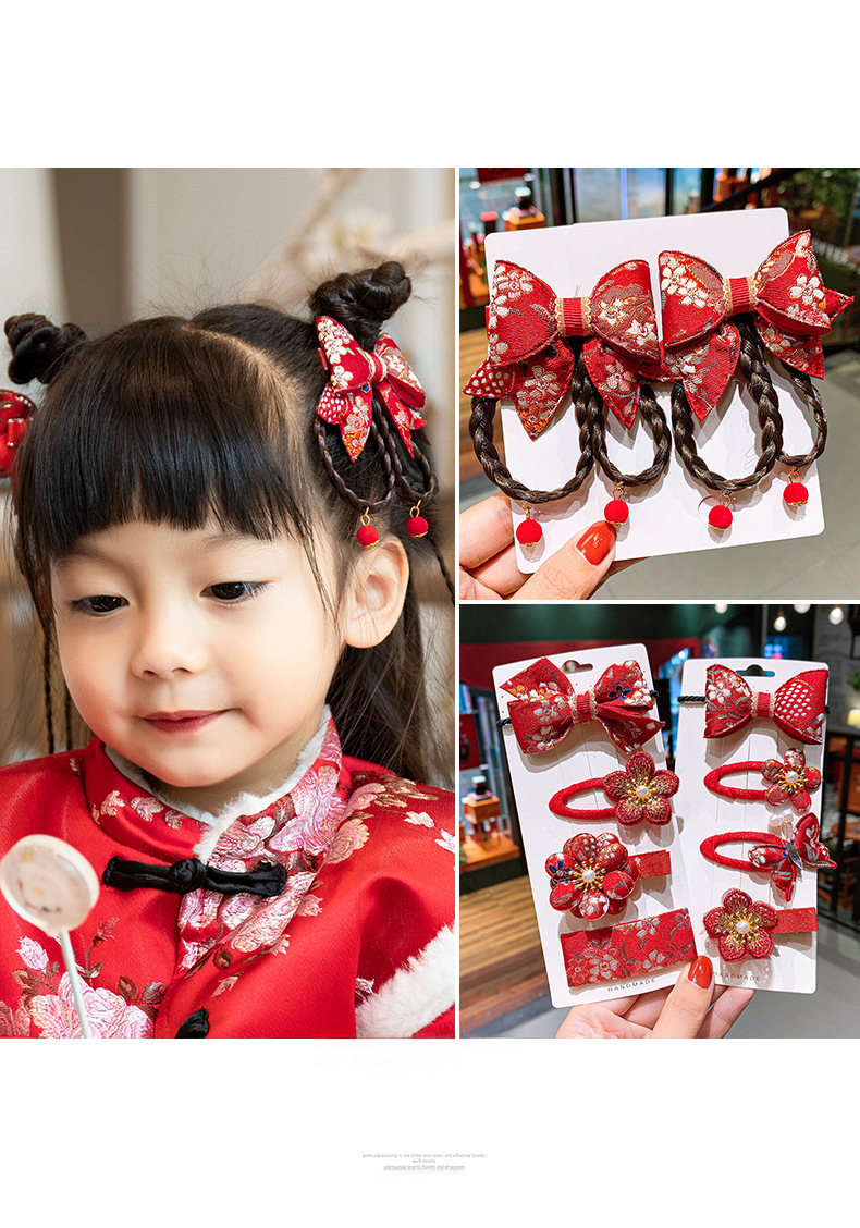 Neue Jahr Chinesischen stil baby perücke geflecht kinder antike haarnadel bogen haar zubehör Chinesische kleidung kopfschmuck großhandel_voghion.com