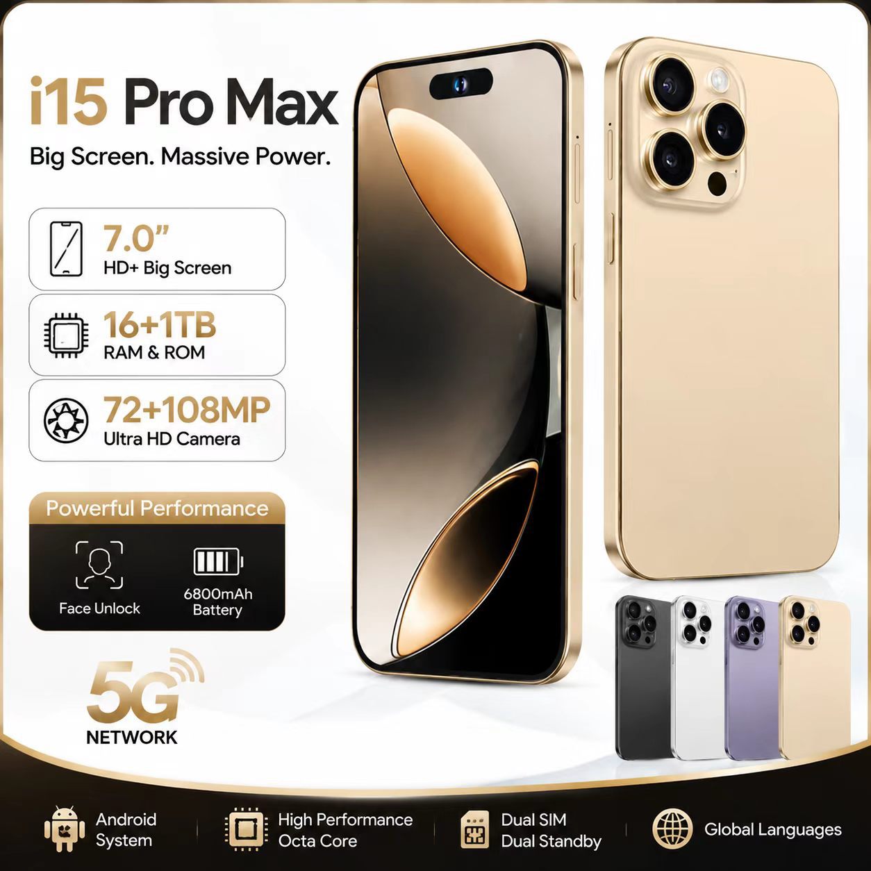 New Cross-border I15promax Smartphone With 16+1t Large Memory, Direct...