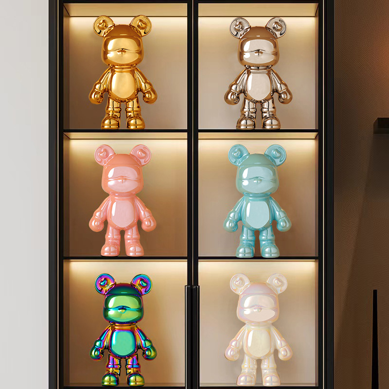 Violent Bear Light Luxury High-end Home Living Room Entrance TV Cabinet Wine Cabinet Ceramic Electroplating Cool Bear Ornament Decoration