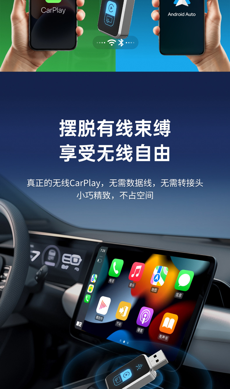 Android Car System Converts to Wireless Carplay/Androidauto/Huawei Hicar/Carlink Box