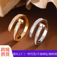 银町钉子锆石戒指电镀铜戒指女小众高级感对戒饰品冷淡风个性素圈