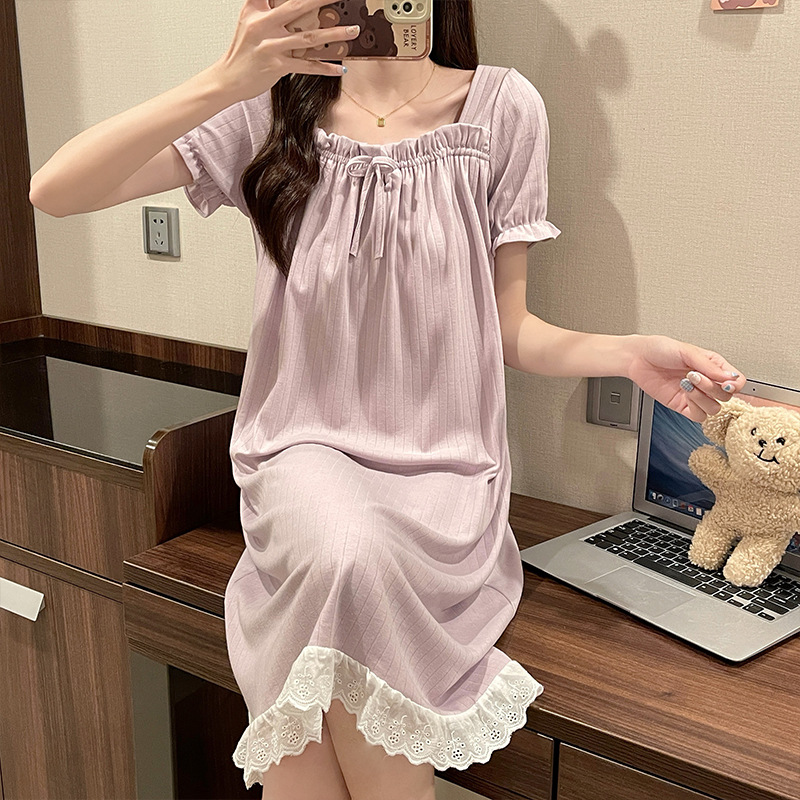 2023 Verano nuevo camisón de estilo princesa de manga corta de las mujeres ropa de casa pijamas de celebridad de Internet puro deseo falda se puede usar fuera