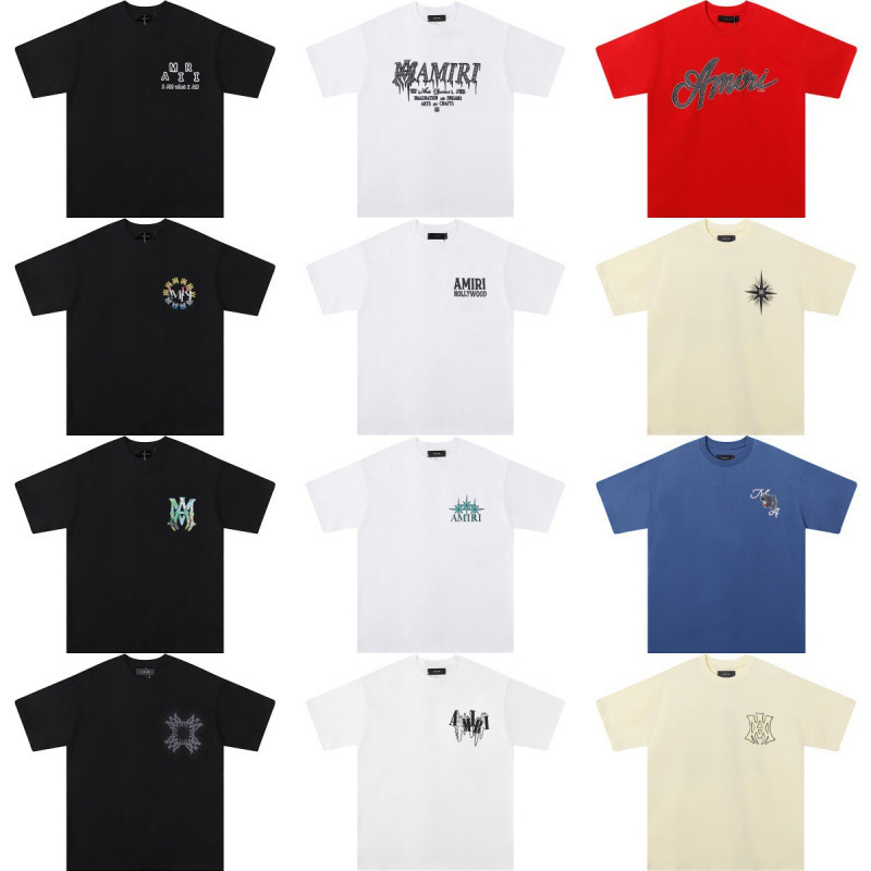 Amiri American High Street Fashion Brand Men's Classic Letters Men's and Women's Loose Casual Couple Short-Sleeved T-Shirt Fashion Ins