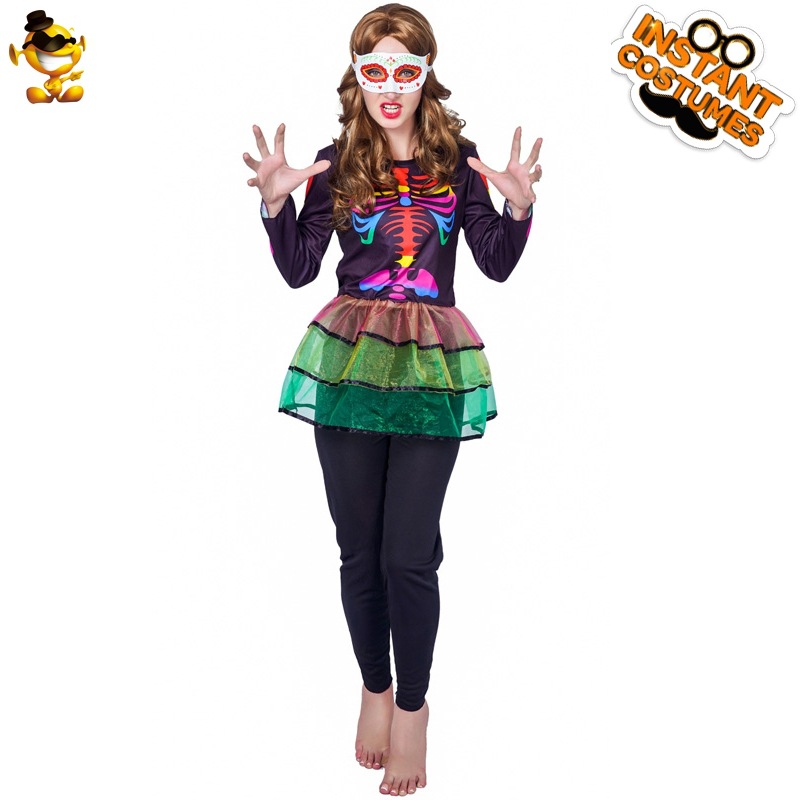Halloween mujer adulta multi-color fantasma hueso cráneo falda traje gran hembra fantasma hueso Cosplay fiesta traje image 7