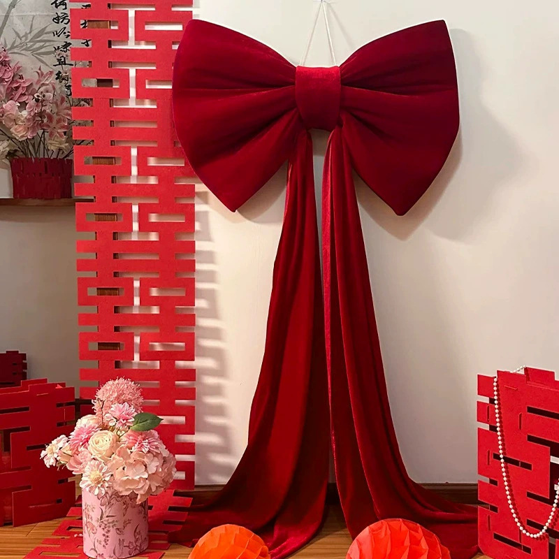 Christmas Decoration Christmas Tree Top Hanging Wedding Room Decoration Set Oversized Red Bow Pendant Hanging Velvet