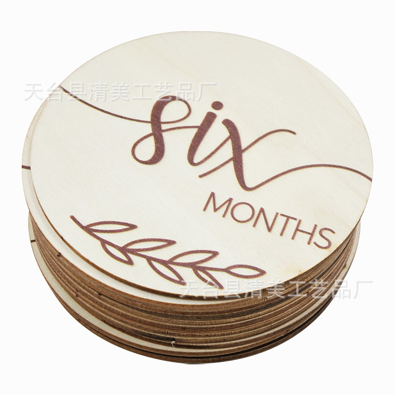 Tarjeta conmemorativa impresa para bebés Registro de nacimiento del bebé Crecimiento de hitos de madera Accesorios para fotos