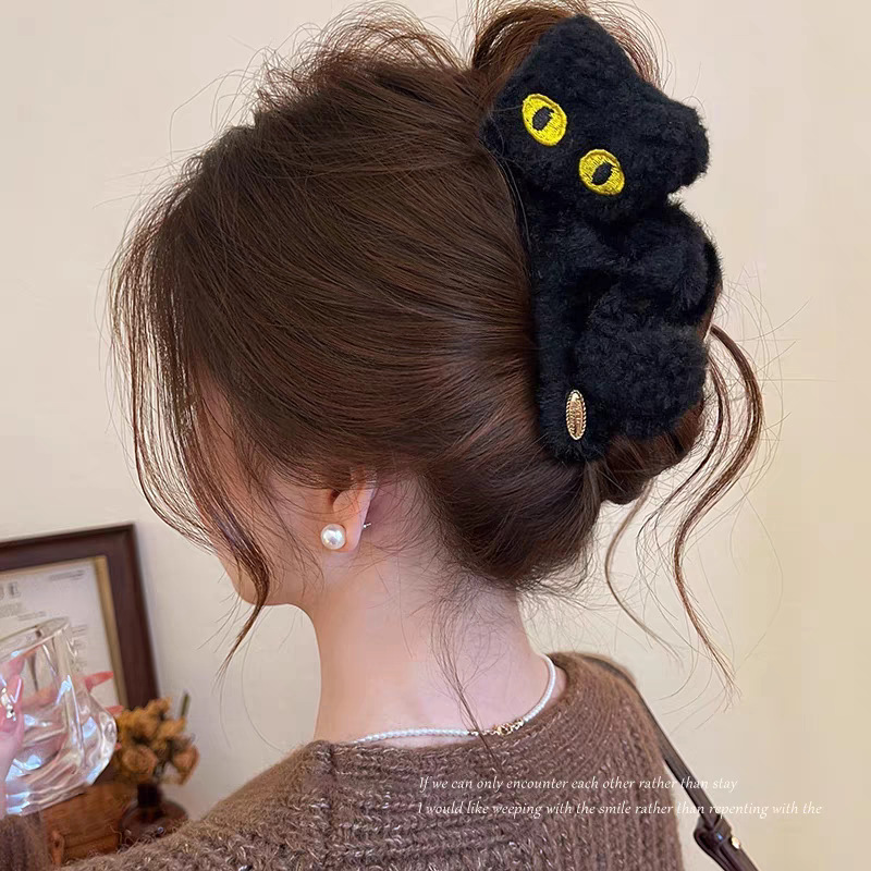 42#Black three-dimensional cat gold label plush 11.5cm