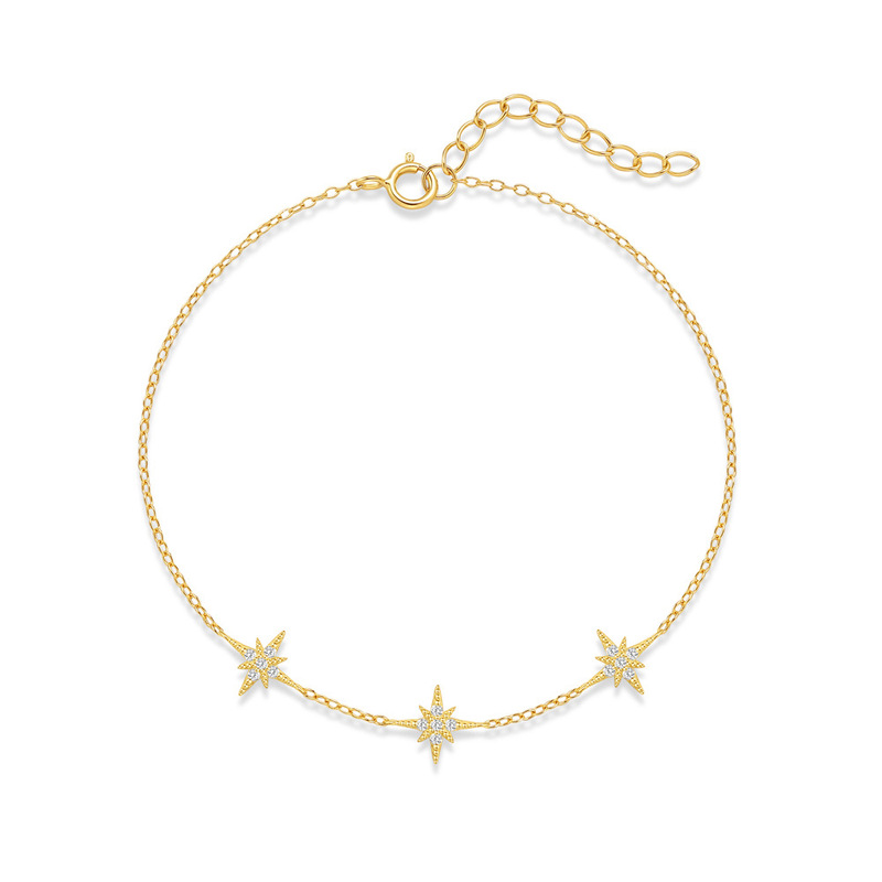 s925纯银大小八芒星星镶钻经典女士手链手饰品Bracelet|undefined
