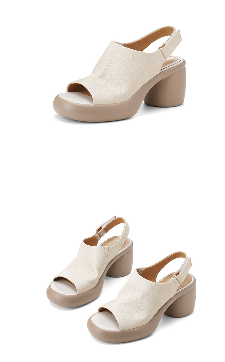 Sandal nữ cao gót mũi hở da cừu quai một từ khóa — màu trắng ngà chi tiết 18