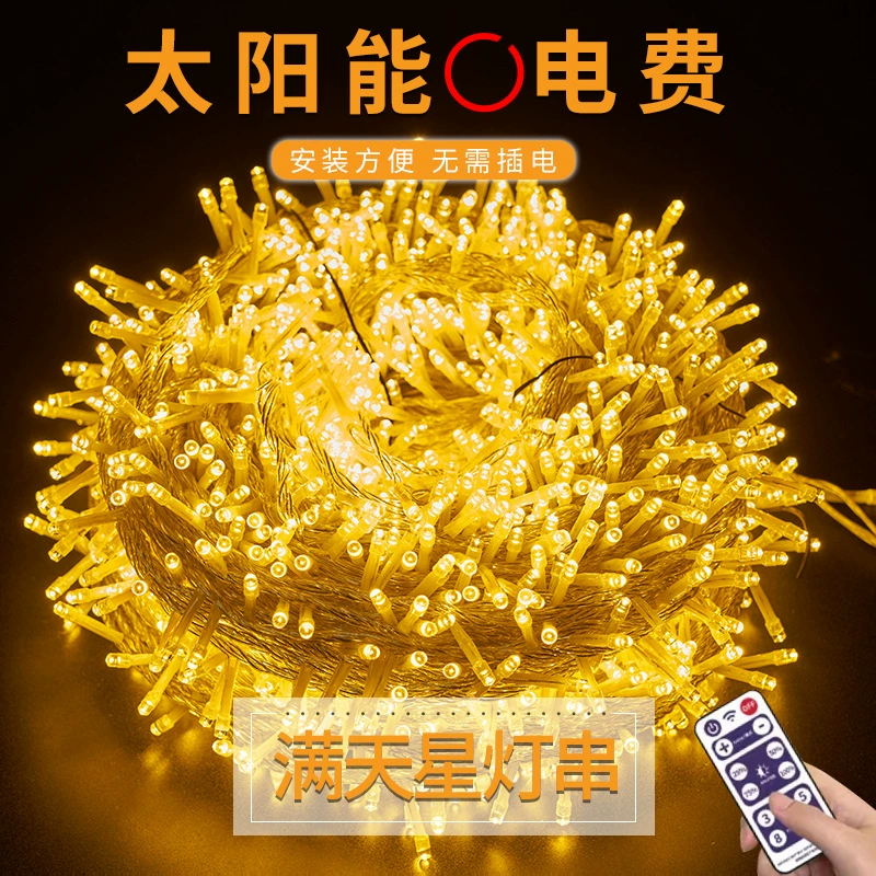 Солнечные гирлянды, звездное небо, уличный сад, двор, балкон, атмосфера, украшение террасы, дерево, стиль кемпинга, пейзажные ленточные фонари