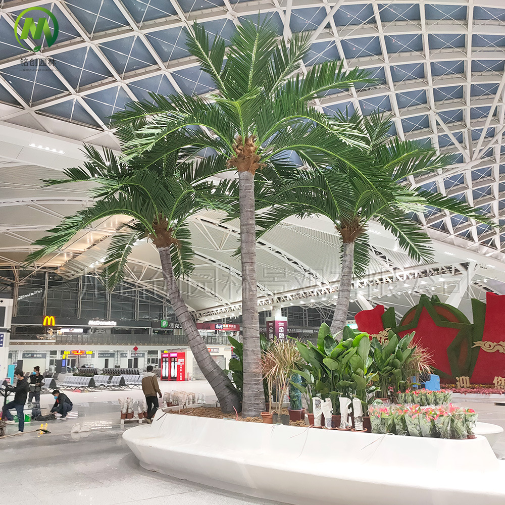 Palmera artificial de fibra de vidrio de alta gama para paisajismo de playa, árbol de coco artificial, árbol de coco falso
