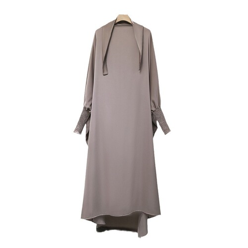 Cross-border foreign trade Amazon independent station casual loose robe with headscarf Muslim dress solid color robe