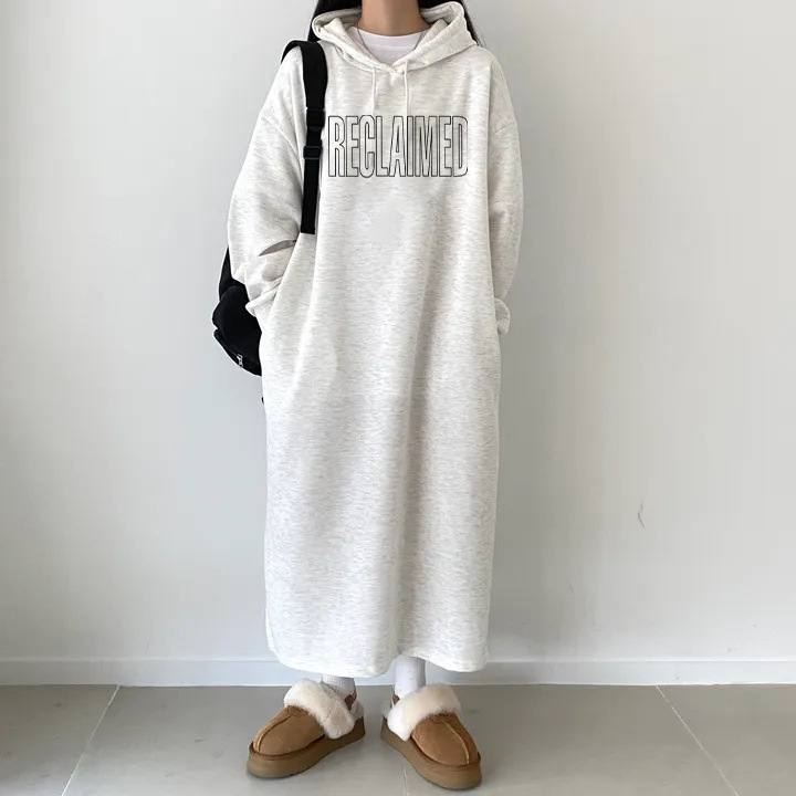 韩版韩国宽松显瘦字母长袖长款拼接裙女2024新款加绒秋冬休闲连衣