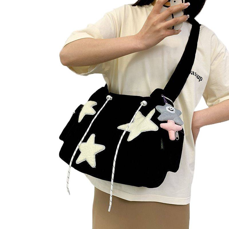 小众设计感星星女学生大容量通勤托特包灯芯绒单肩斜挎包新款|undefined