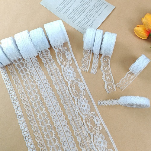 White lace edge Nylon chiffon fabric spandex non-stretch lace clothing DIY supply factory wholesale