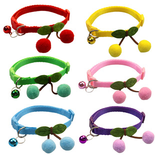 2024 New Pet Cat Collar Cute Plush Accessories Collar Cute Bell Cherry Accessories Dog Collar Explosions