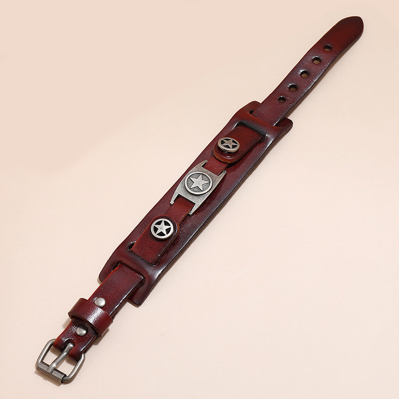 simple retro five-pointed star multi-layer leather bracelet