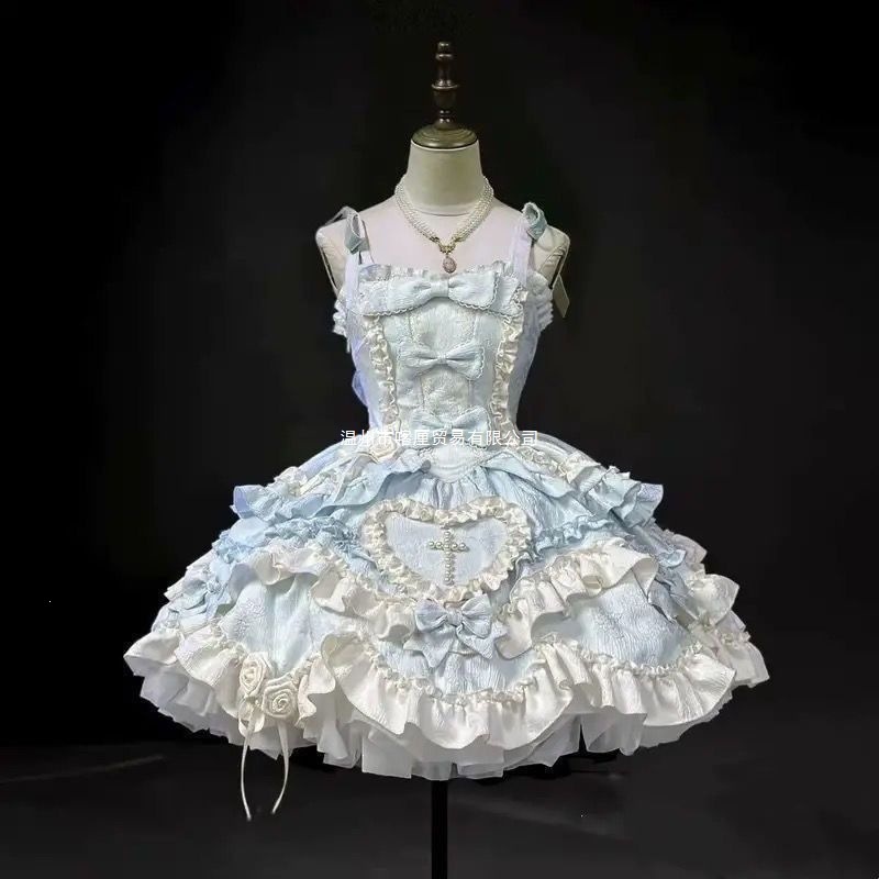 Butterfly Heart Original Dress Halter Neck Daily Dress Bow Princess Style Lolita with Rabbit Fur and Spandex