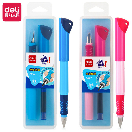 Deli stationery A907 student corrective calligraphy pen primary school students special learning posture ink bag pen hard pen wholesale