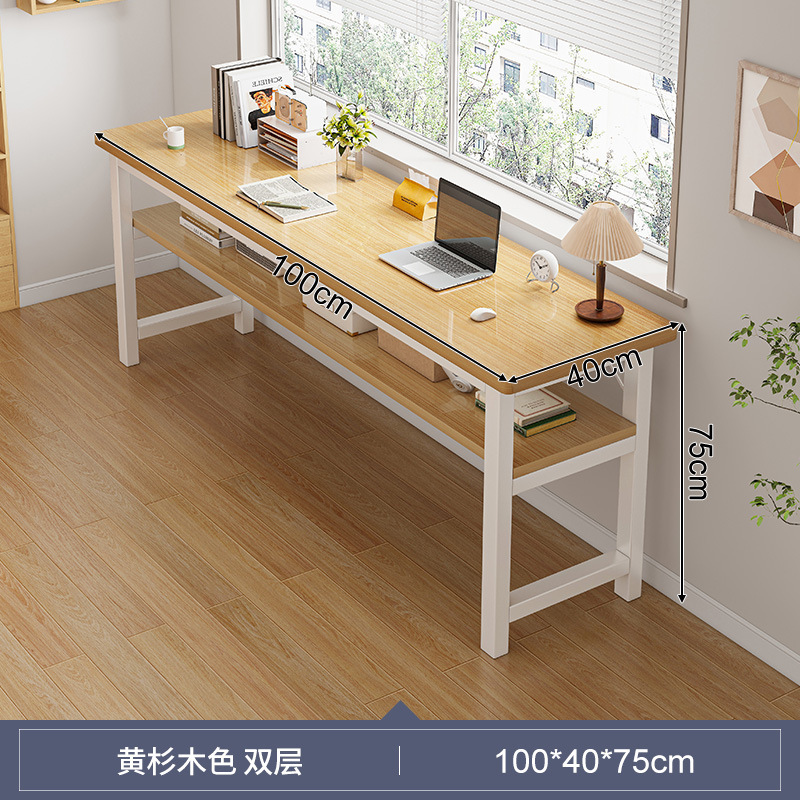 Escritorio doble largo para estudiantes, uso doméstico, estudio en dormitorio, escritura, apartamento de alquiler, escritorio rectangular para computadora, mesa estrecha para montar en la pared.