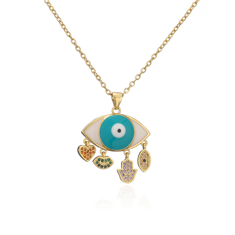 fashion blue and white two-color oil dripping devilu0027s eye zircon necklace