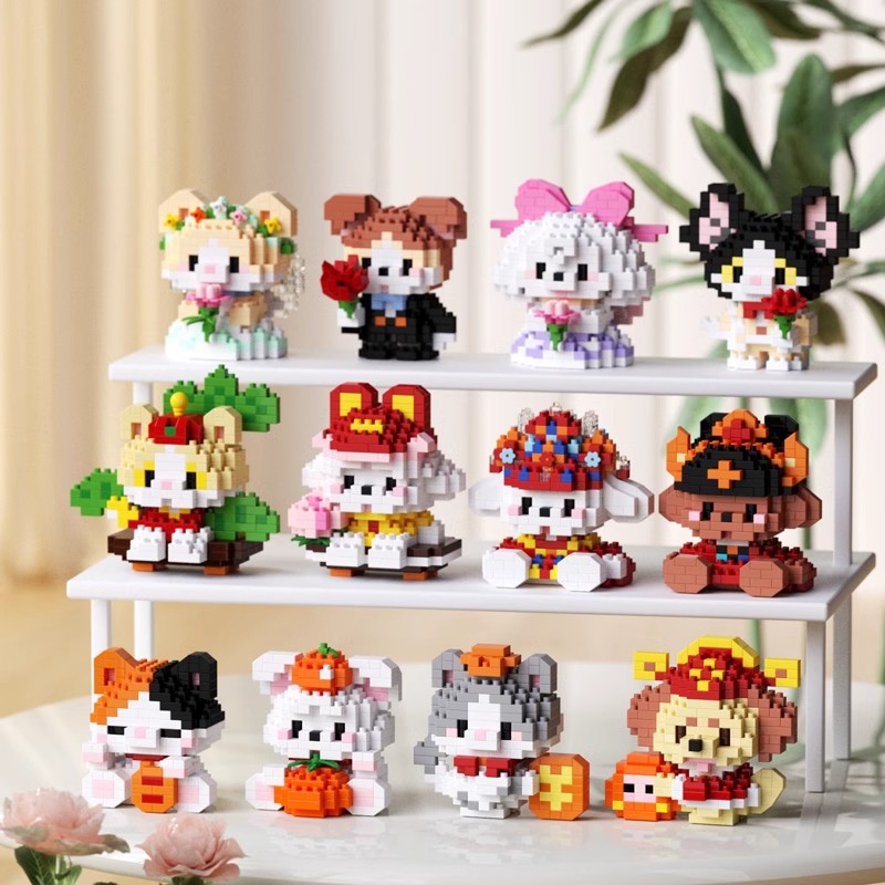 兼容樂高寵物小狗貓咪模型卡通公仔微小顆粒拼裝積木兒童玩具批發