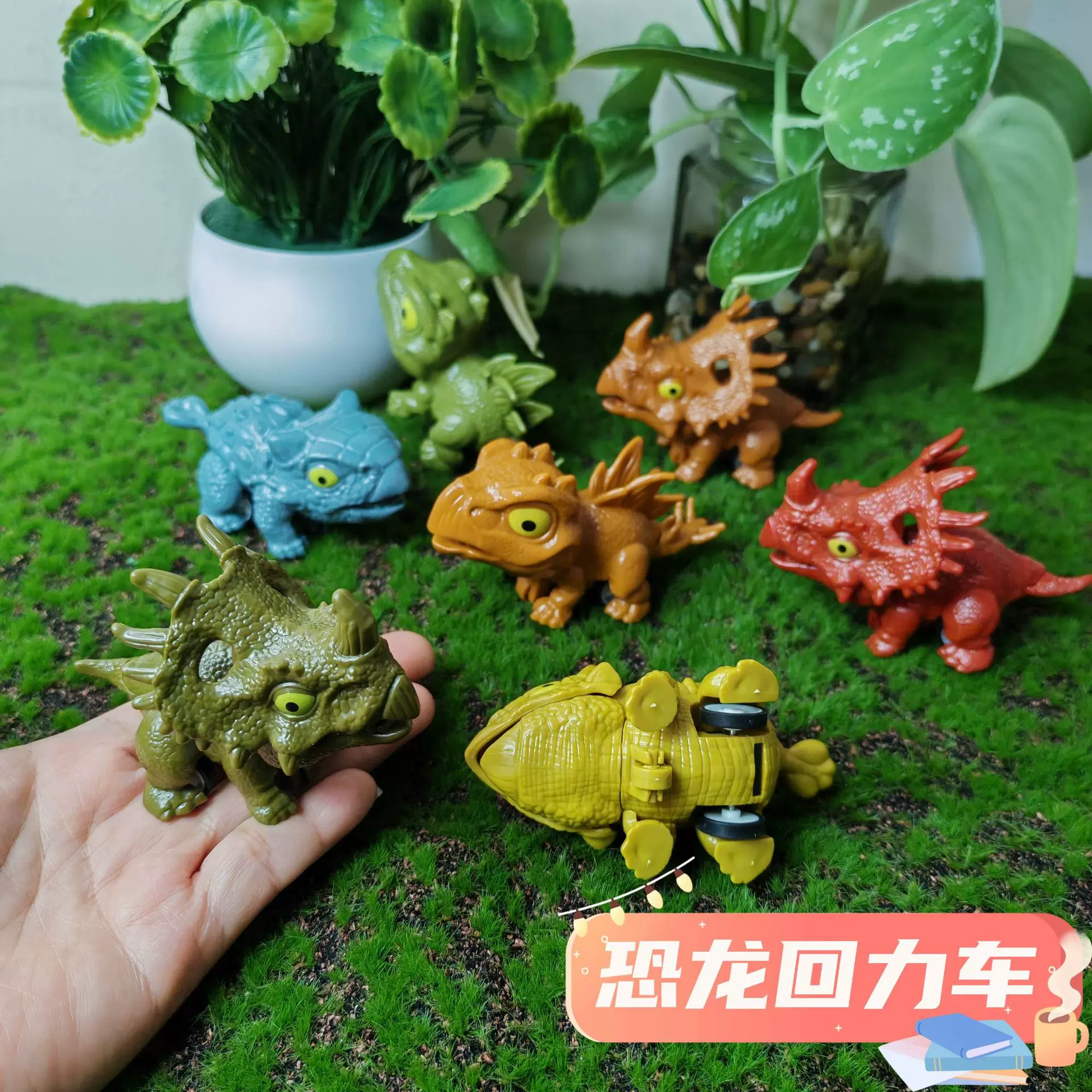 新款迷你卡通小恐龙桌面逗逗龙儿童玩具回力小汽车仿真霸王龙玩具