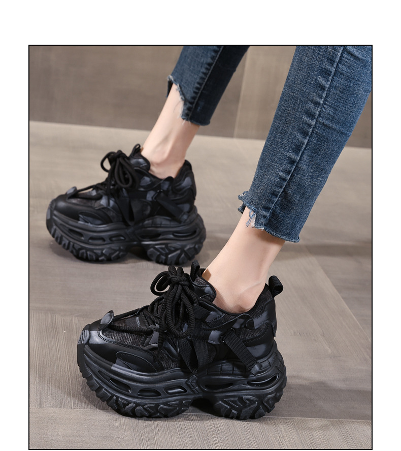 Giày sneaker nữ chunky đế dày nâng chiều cao phong cách Hàn Quốc — màu đen chi tiết 15