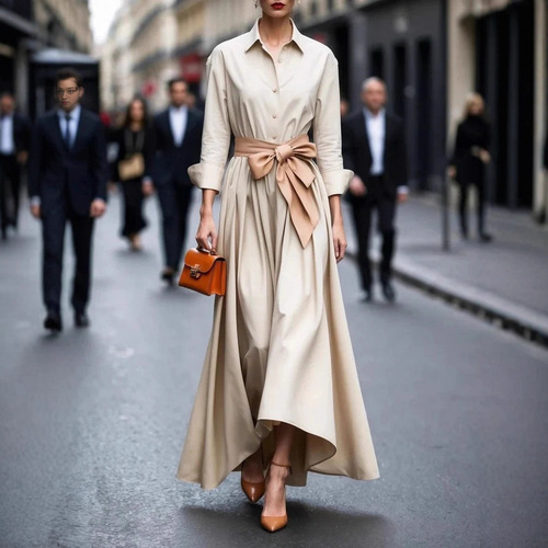 European and American women's clothing independent stand long-sleeved solid color lace lapel dress coat long skirt coat