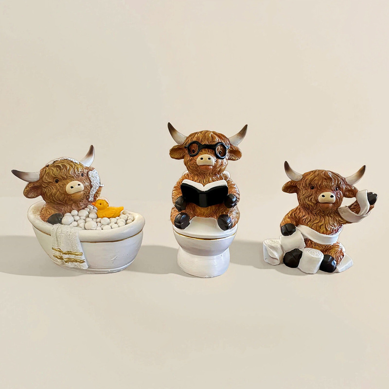 Cross-Border New Product Bathroom Decoration Highland Cow Statue Resin Ornament Crafts Creative Holiday Home Decoration Gift Cross-Border New Product Bathroom Decoration Highland Cow Statue Resin Ornament Crafts Creative Holiday Home Decoration Gift