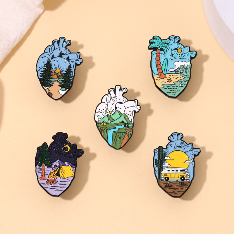 Artistic Pin Heart Landscape Alloy Plating Unisex Brooches display picture 5