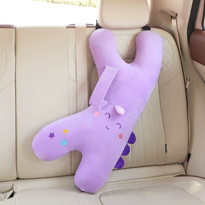 Rear Universal Sleeping Neck Pillow – Seat belt shoulder pad - purple-unicorn-k-shaped-pillow