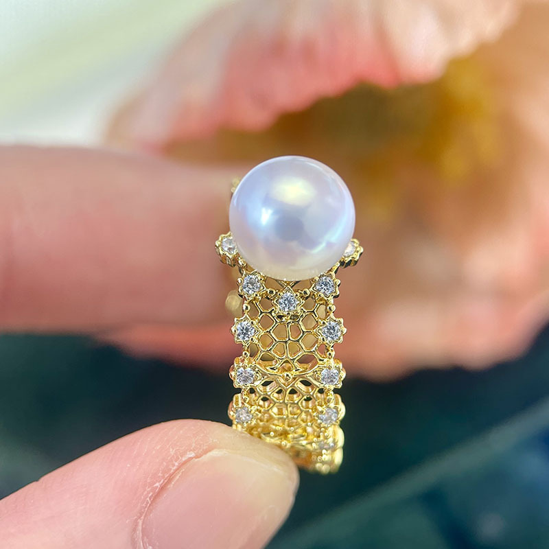 French Retro DIY Accessories New Copper Plated Gold Filled Italian Hollow Fine Craft Style Pearl Ring Setting Fashion Women_voghion.com