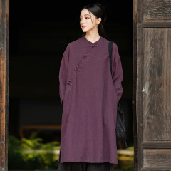 25秋の新作国民風仏教禅服、女性用スタンドカラー斜め襟ボタンローブ、レトロチャイナドレス