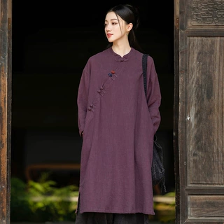 26秋季新品国风佛系禅服居士服女立领斜襟盘扣袍子复古旗袍连衣裙