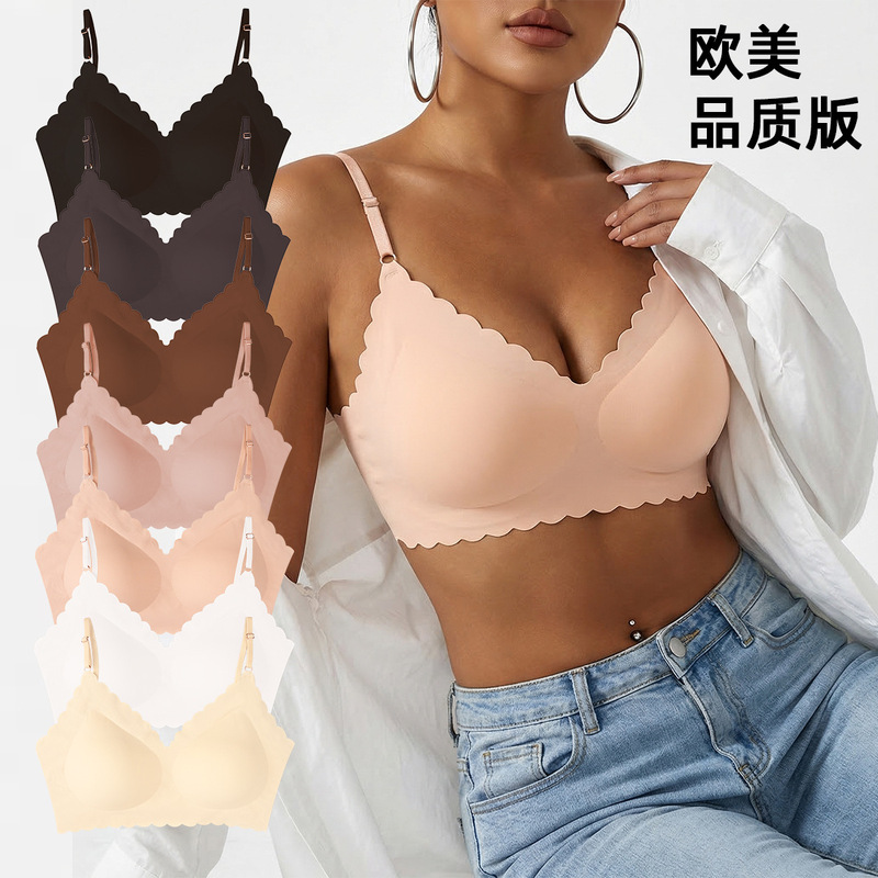European and American Style Ice Silk Camisole Bra, Wavy and Sexy, Invisible, Wireless, Side Breast Gathering, Beautiful Back, Plus Size Seamless Lingerie European and American Style Ice Silk Camisole Bra, Wavy and Sexy, Invisible, Wireless, Side Breast Gathering, Beautiful Back, Plus Size Seamless Lingerie