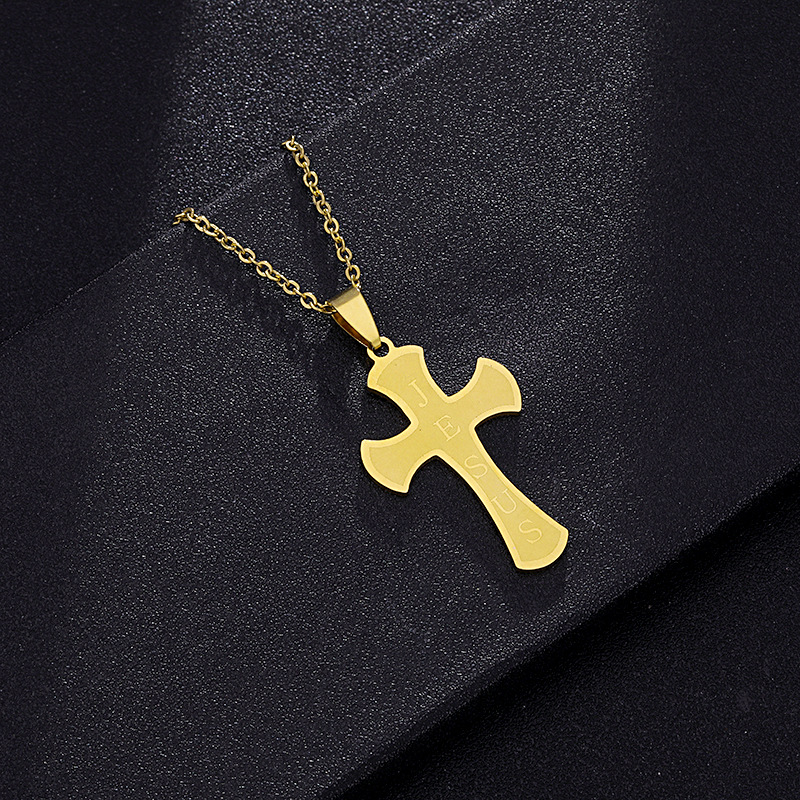 Stainless Steel 18K Gold Plated Casual Simple Style Plating Hollow Out Cross Letter None Pendant Necklace Long Necklace display picture 2