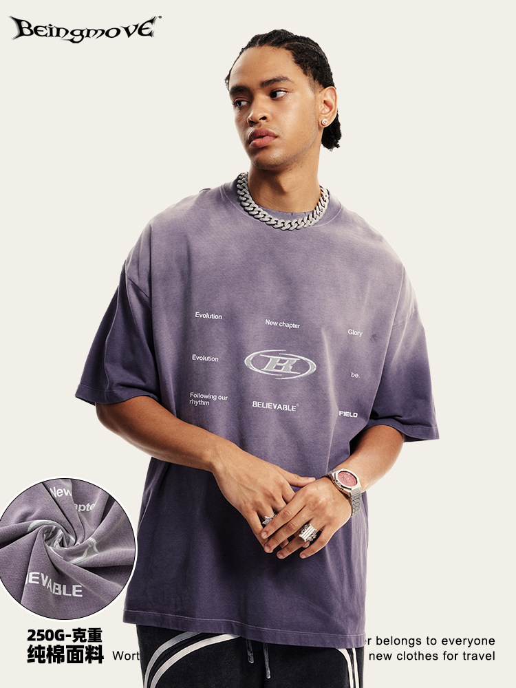 2025 verano europeo y americano transfronterizo pulverización caballo camiseta simple relajada pareja de ropa casual gran camiseta de manga corta moda personalizada masculina