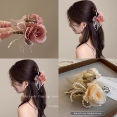 ロマンチックな乾燥バラ ~ 夏の花は女性の新しいネット糸真珠のヘアピン気質のフリンジサメのクリップをつかむ
