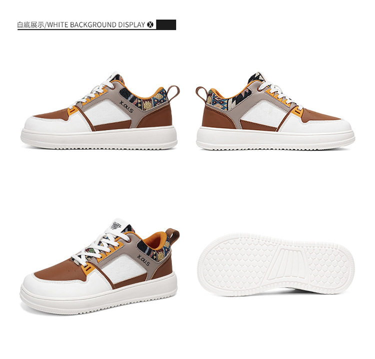Giày sneaker cổ thấp mũi tròn rộng, đế dày tăng chiều cao, mặt da chống nước, dây buộc — Bạch tửu đỏ 8811, Trắng kaki 8811, Trắng đen 8811 chi tiết 27