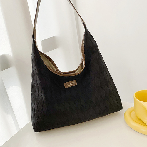 Bags for women  spring and summer new style trendy canvas diamond shoulder tote bag simple large capacity commuter bag armpit bag