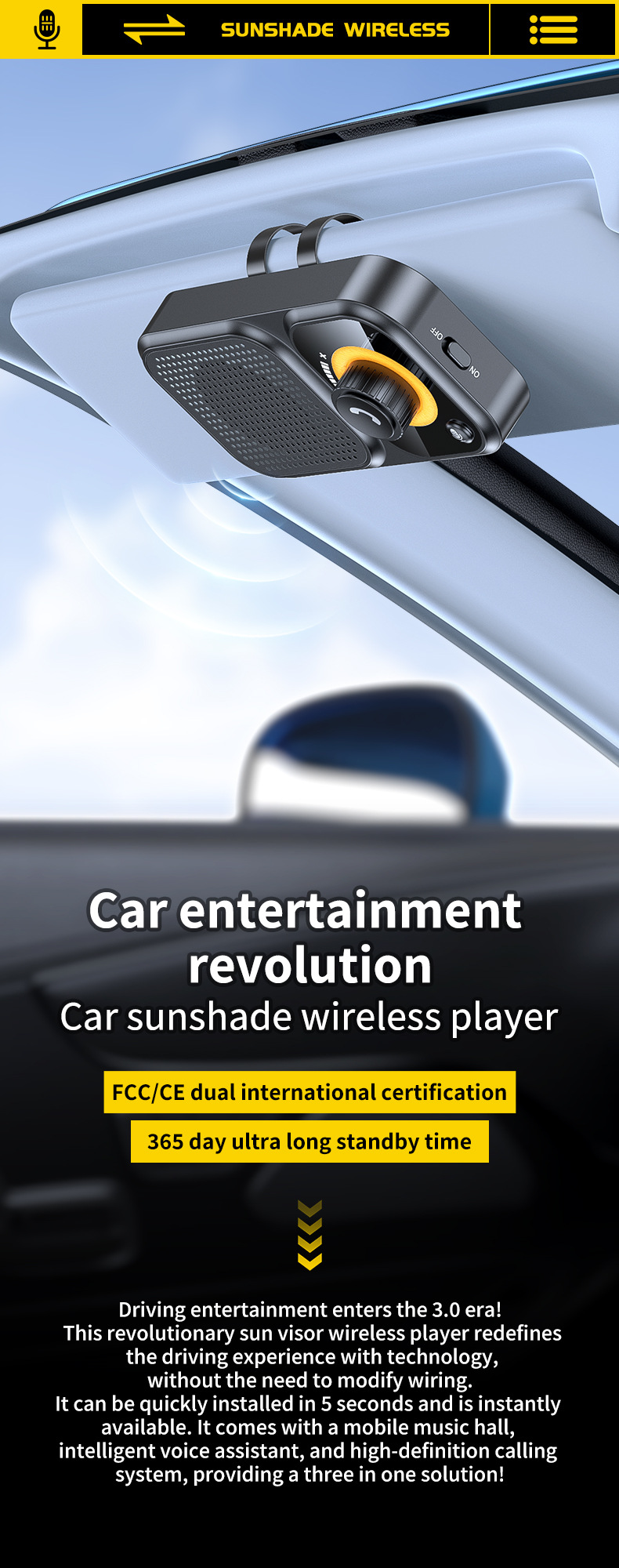 New Bt17 Sun Visor Bluetooth Car Hands-Free Call Noise Reduction Intelligent Sensor Vibration Boot Siri Voice 3W