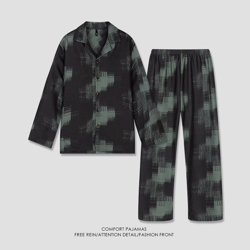 [Cashmere Temperature Locking] Autumn and Winter Men's Pajamas Wool Mulberry Silk Plus Velvet Warm German Velvet Heating Large Size Suit