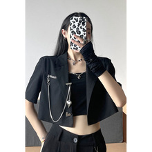 短款小西装套装女2025夏季薄款短袖西服上衣+西装短裤阔腿五分裤