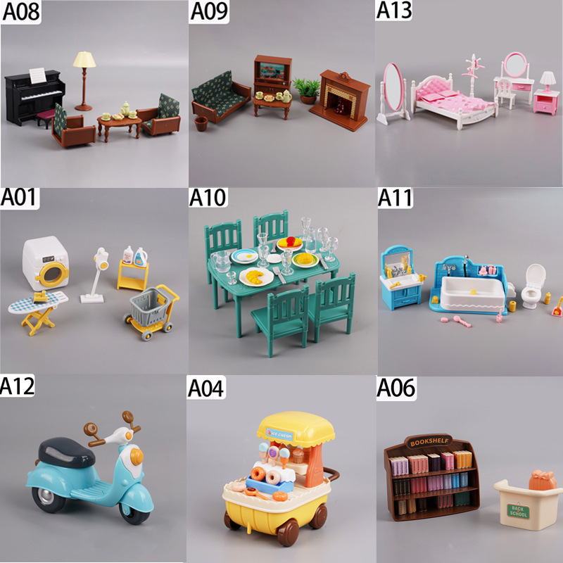 Miniature Mini Furniture Play House Doll House Artificial Scene Small Ornaments Living Room Table and Chair Kitchen Washing Machine Set