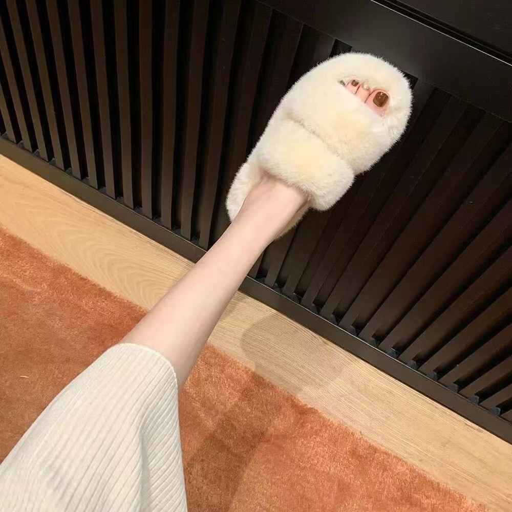 Zapatillas de felpa para mujer 2023 nuevo estilo coreano ins zapatos de moda Otoño e Invierno Zapatillas de algodón para el hogar de moda Zapatillas de lana para mujer