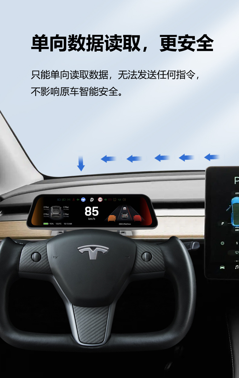 Suitable for Tesla's New Model 3/Y/Wireless Carplay 9.66 Head-Up Display Modified Dashboard